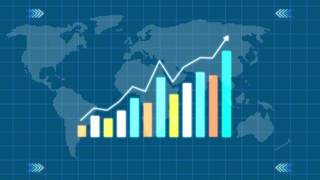 Business growth concept in allusive graph chart showing marketing sales profit increasing to future target . Excellent financial status of corporate business rise up .business growth animation