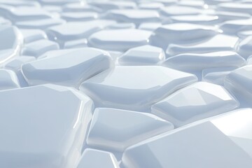 Obraz premium Abstract white stone pavement texture. Close-up view of a seamless, repeating pattern of polygonal, glossy stones. Smooth, modern design