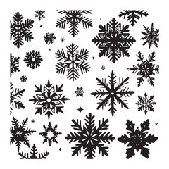 Set of black fancy snowflakes' silhouettes isolated on white background