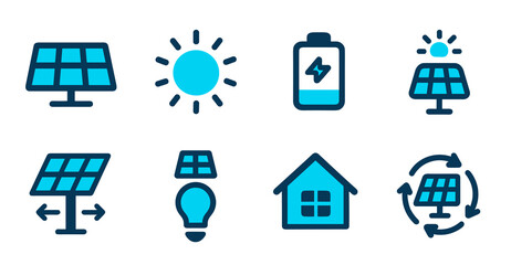 Solar Energy Icons Set of Modern Flat Design Illustrations for Renewable Energy, Sustainability,