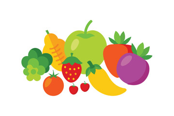 Collection of Fresh Fruits and Vegetables Isolated for Graphic Design