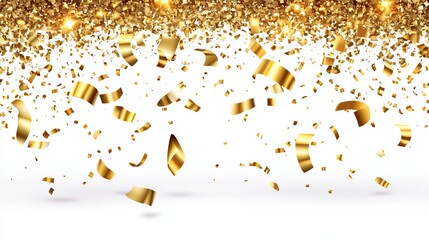Gold confetti falling on white background (39)
