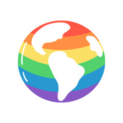 Globe with and continents and rainbow stripes. Hand drawn vector illustration.