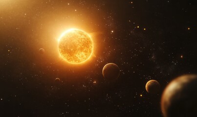 Solar system with planets and a bright sun