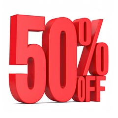 Bold Red 50% Off Sale: A 3D Rendered Discount
