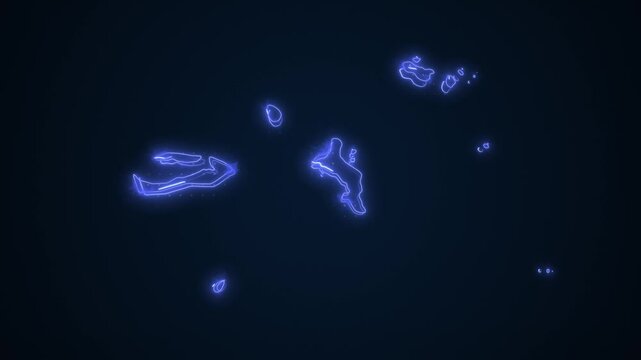 3D Moving Neon Blue Seychelles Map Borders Outline Loop Background