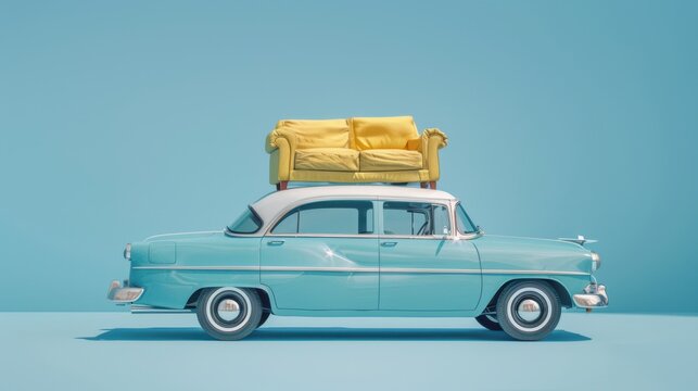 The vintage car with sofa