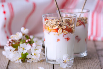 Fresh Strawberry yogurt and muesli