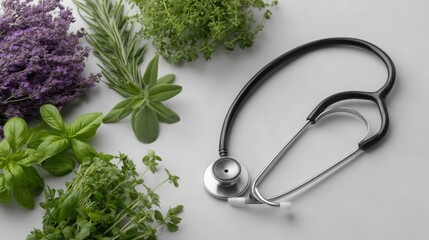 Striking Scene of Modern Medicine with Herbs and Stethoscope