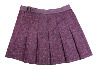 Mulberry purple fleck wool blend pleated mini skirt with buckle detail isolated on a white background