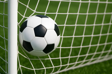 Simple Soccer Goal Highlight Composition: Witness the thrill of a perfectly composed soccer goal captured in a simple yet dynamic image. Experience the energy of the football soaring through