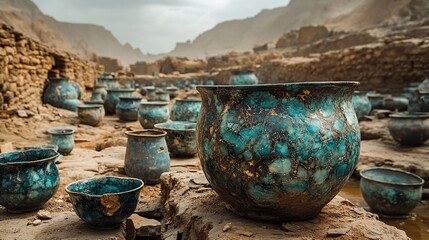 Cobalt pottery shards lie scattered amongst the ruins of an ancient civilization, offering glimpses into their daily lives and artistic traditions