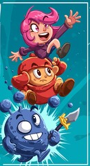 Fototapeta premium Cosmic Crusaders' Joyful Flight AI Generated