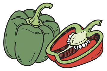 70 green bell pepper, pod pepper, fresh produce, glossy surface, organic, vibrant color, healthy, vegetable, food photography, food styling