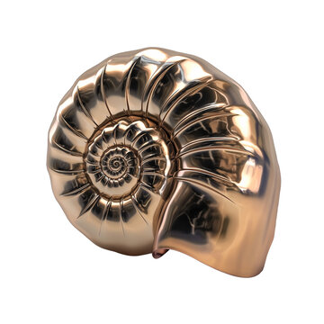 Bronze spiral shell with metallic shine, 3D render, isolated on white background, minimal natural element