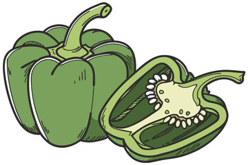 70 green bell pepper, pod pepper, fresh produce, glossy surface, organic, vibrant color, healthy, vegetable, food photography, food styling