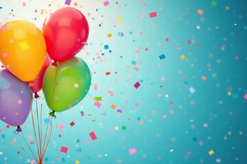 Colorful balloons and confetti burst against a bright background , spring, explosion
