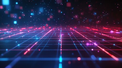 The photo features a dark background accented with glowing lines and dots. It creates a visually striking effect with luminous elements against a black backdrop.