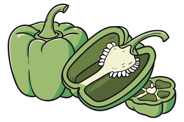 70 green bell pepper, pod pepper, fresh produce, glossy surface, organic, vibrant color, healthy, vegetable, food photography, food styling