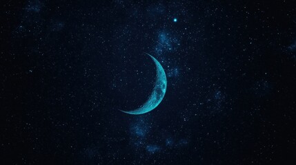 A blue crescent moon in space.