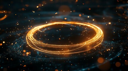 A glowing ring emits sparks in the background, creating a dynamic and captivating visual.