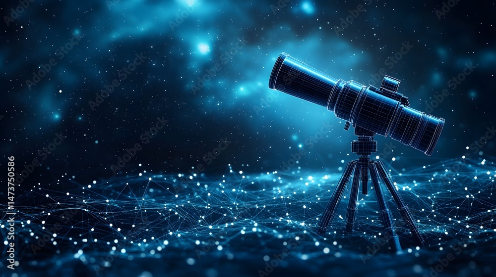 Leinwandbilder a telescope stands amidst a stunning cosmic backdrop, blending technology and wonder. interconnected