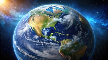 Obraz premium Beautiful digital illustration of planet earth from space showing north and south america