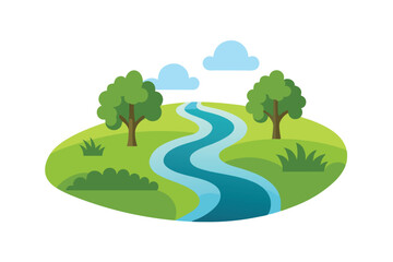 Fototapeta premium Tranquil River Meandering Through Verdant Field 
