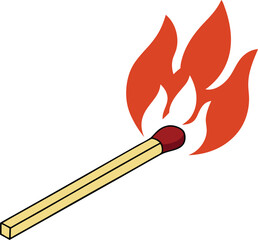 burning match vector illustration. Matchstick fire icon line vector illustration. match with fire icon