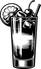 Cocktail Silhouette Illustration Tequila Sunrise