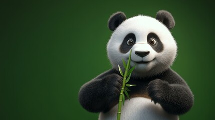A panda bear is holding a bamboo plant. It&rsquo;s a classic image of the beloved animal enjoying its favorite food.
