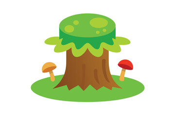 Tree Stump with Vibrant Green Moss and Mushrooms 