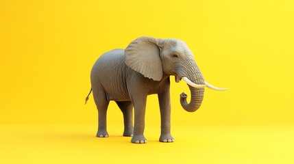 Obraz premium A small elephant is standing on a bright yellow background. The simple image features a solitary elephant against a solid yellow backdrop.