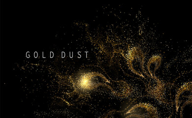 Exquisite composition with isolated abstract golden chaotic pattern on black background