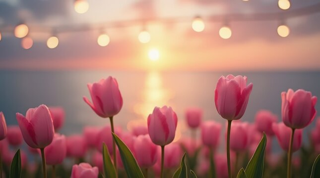 pink tulips in the morning