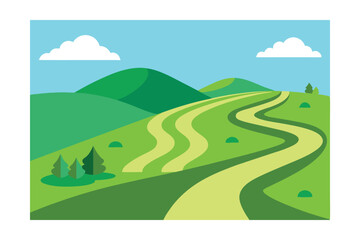 Fototapeta premium Winding Road Through Green Hills on a Sunny Day