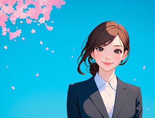 ビジネススーツを着た女性と桜の背景　Generated image