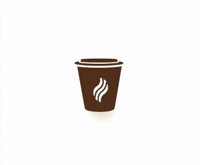 Simple coffee cup graphic.  A dark brown disposable coffee cup with a lid and stylized wavy design