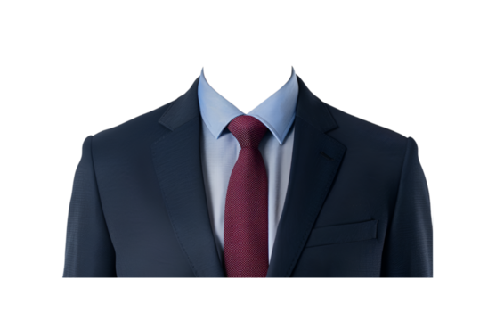 Navy Suit Burgundy Tie Blue Shirt Headless Mannequin Formal Wear Business Attire Professional Clothing - Powered by Adobe