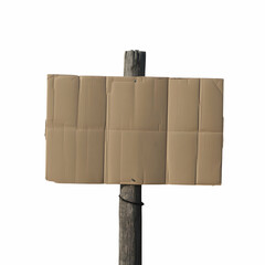 Blank cardboard sign on wooden pole standing alone in an empty space during daylight hours Generative AI