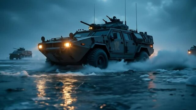 Amphibious Vehicle Navigating Icy Waters