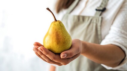 Hand Holding Fresh Ripe Pear with Brown Spots
