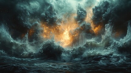 Fototapeta premium Ethereal effluvia drifts from a geyser of pure energy, its shimmering particles coalescing into fleeting forms, a transient spectacle of raw power