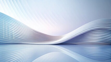 Abstract architectural landscape with flowing wave design reflected on a mirrored surface