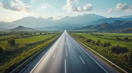 Fototapeta premium Scenic highway vanishing point with distant mountains under a serene sky