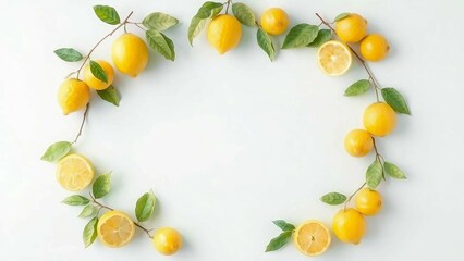 Leuchtender Aquarellrahmen aus ganzen und geschnittenen Zitronen mit Bl&auml;ttern &ndash; ideal f&uuml;r frische, sommerliche Designs.