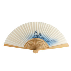 A folding Sensu fan with hand-painted Awa Odori dancer silhouettes in blue and gold. transparent PNG