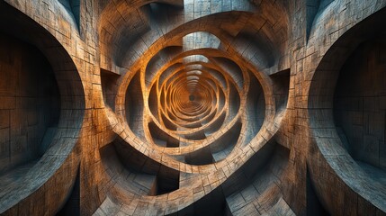 Geometric patterns of interconnected lines and shapes create a mesmerizing, three-dimensional labyrinth that seems to stretch into infinity