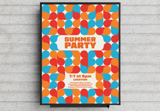 Summer Party Poster Template with Hippie Geometric Shapes