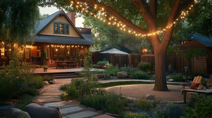 Obraz premium Charming backyard oasis at dusk